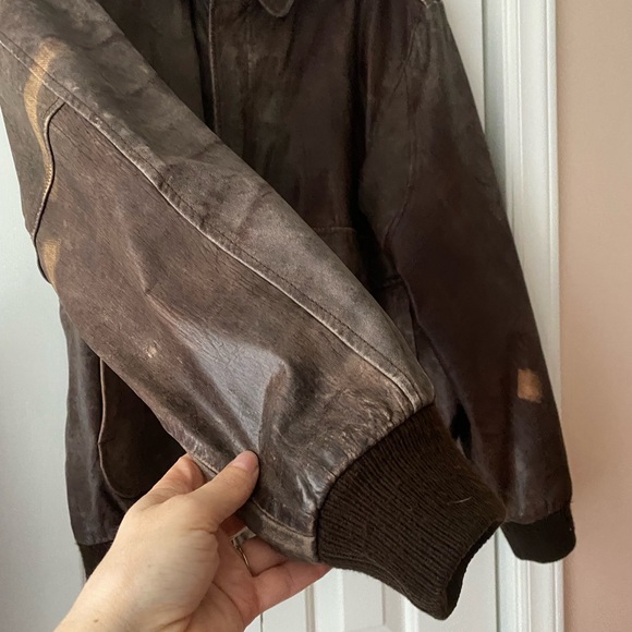 SOLD  Brown Leather Bomber Jacket - Picture 3 of 8